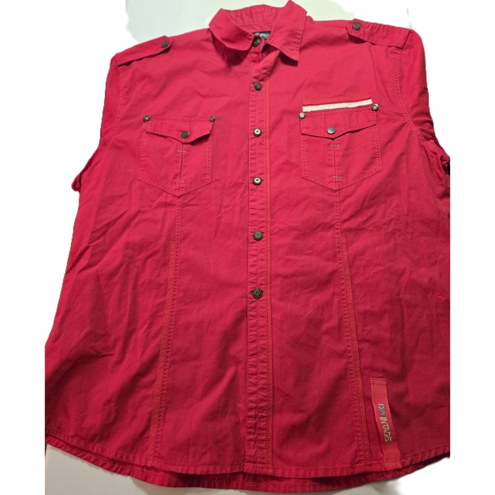 Royal Blue Red Short Sleeve Button Up Shirt Top Mens XXXL Pocket Detail